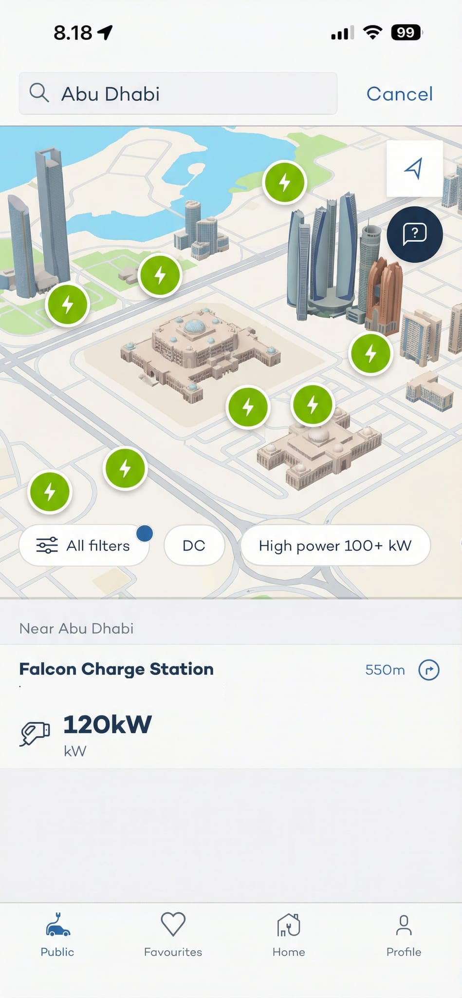 EV charging station map with high-power DC chargers