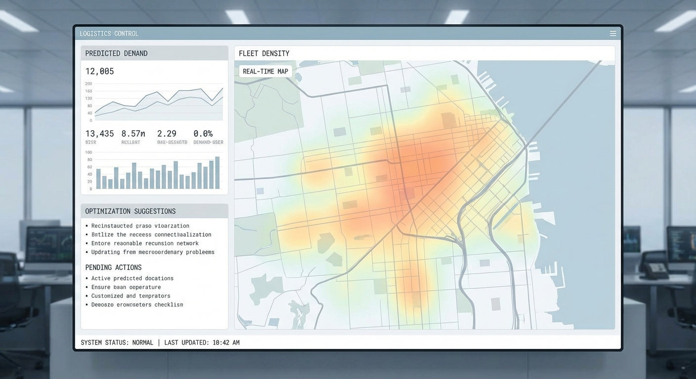 Operations intelligence dashboard — predictive demand, fleet heatmap, optimization