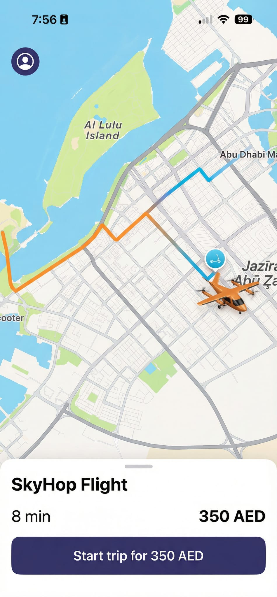Air taxi booking with AI-planned routes